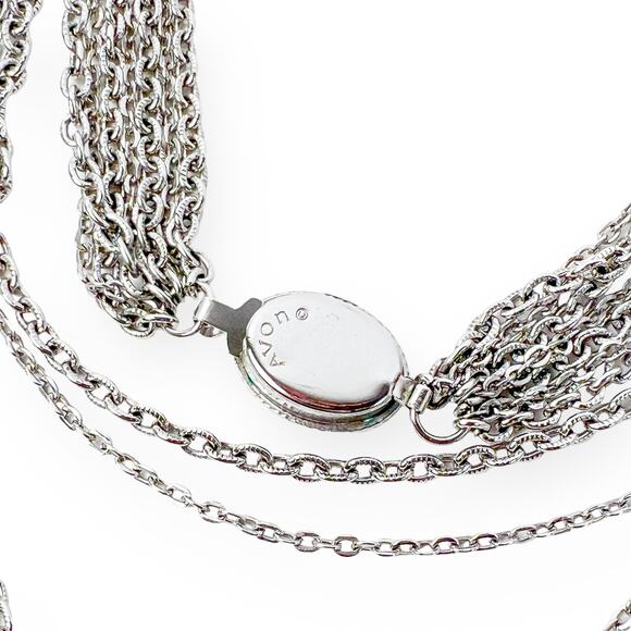 Avon Necklace Vintage Multi Strand Silver Tone Chains Layered Decorative Clasp - Picture 5 of 7